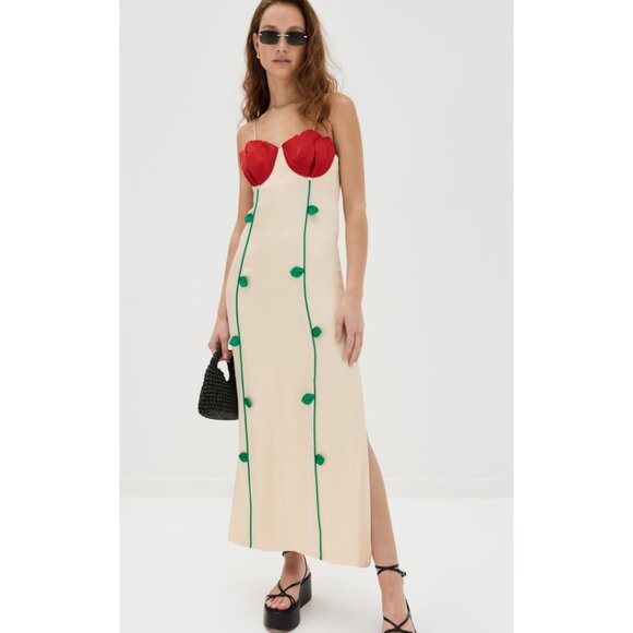 FARM Rio Rose Detailed Sleeveless Maxi Dress Satin Size Large - Picture 3 of 10